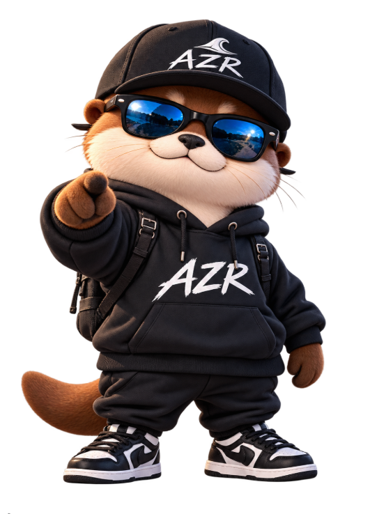 青いサングラスのAZRカワウソがこちらを指さす